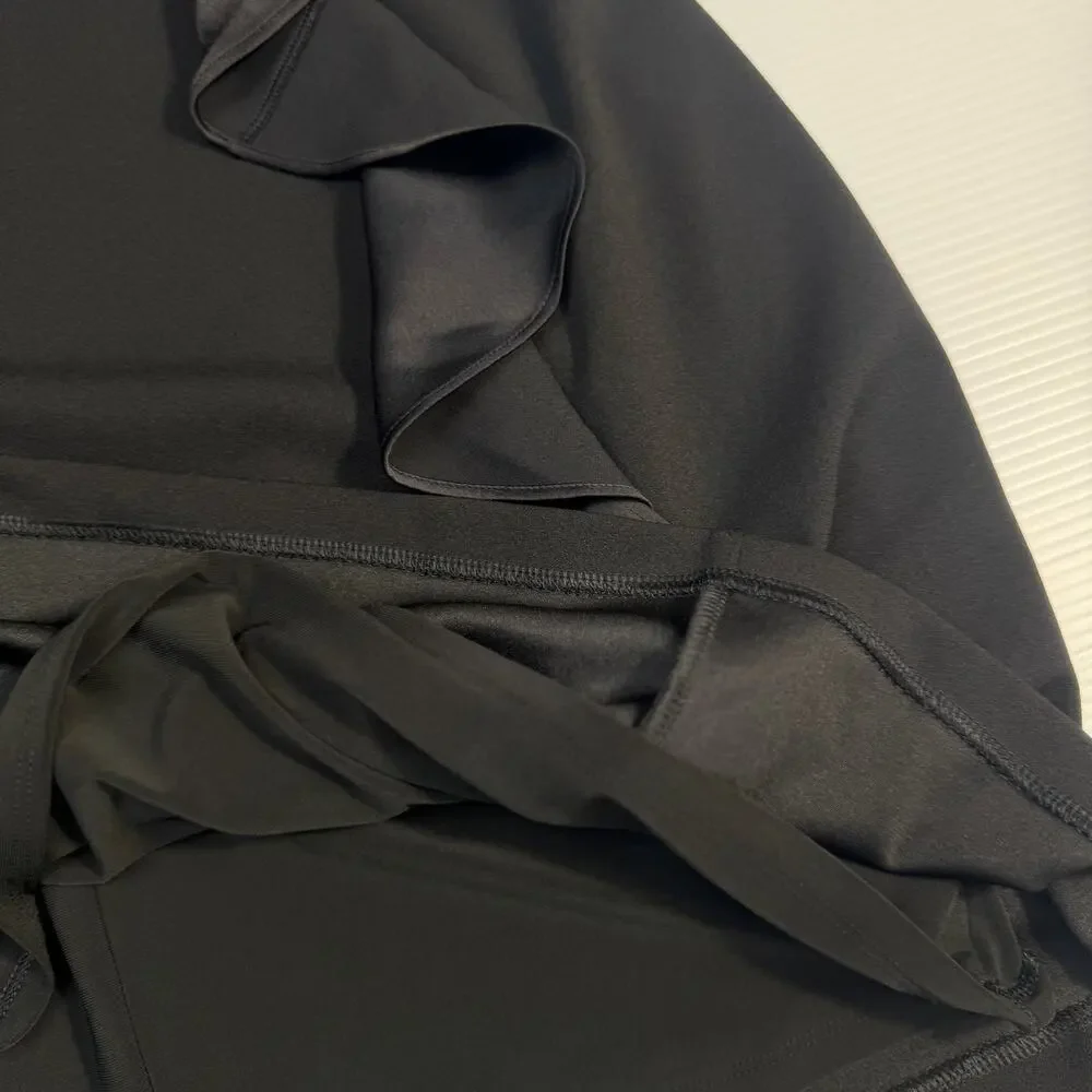 White House Black Market Black Ruffle Sheath Dress Medium Petite MP Cocktail LBD - Picture 15 of 16